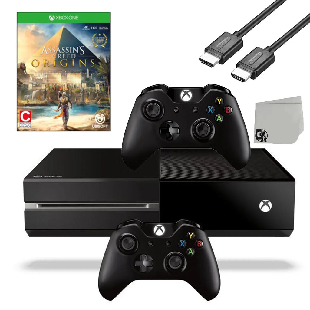 500GB Gaming Origins One Cable Assassin's AXTION Included Used 2 Microsoft With HDMI Creed Original Console Controller Xbox BOLT Game Black Bundle