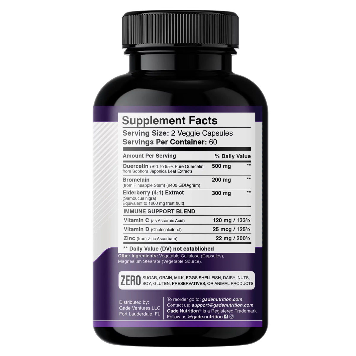 '- USA 500mg - Quercetin Vitamin - Quercetin in - Zinc Support, - D3 - Supply Quercetin 1 C Immune Vitamin Zinc and Months - Elderberry 4 Non-GMO, Daily - 6 Quercetin Bromelain with Gluten-Free with