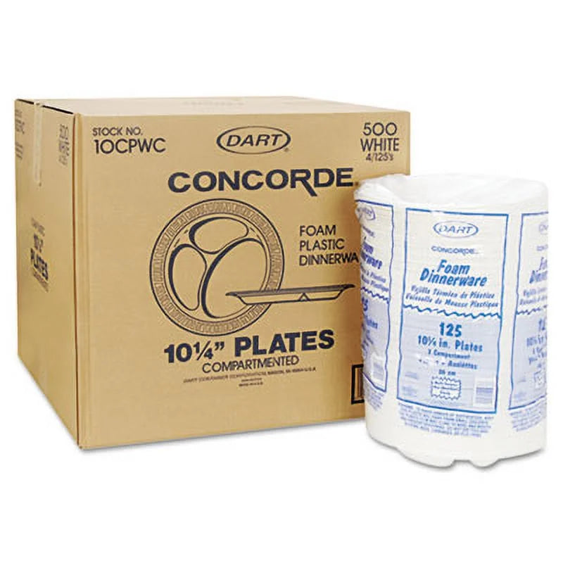 Concorde 500-Pack Foam Dart 10.25", Plate, Compartmented,