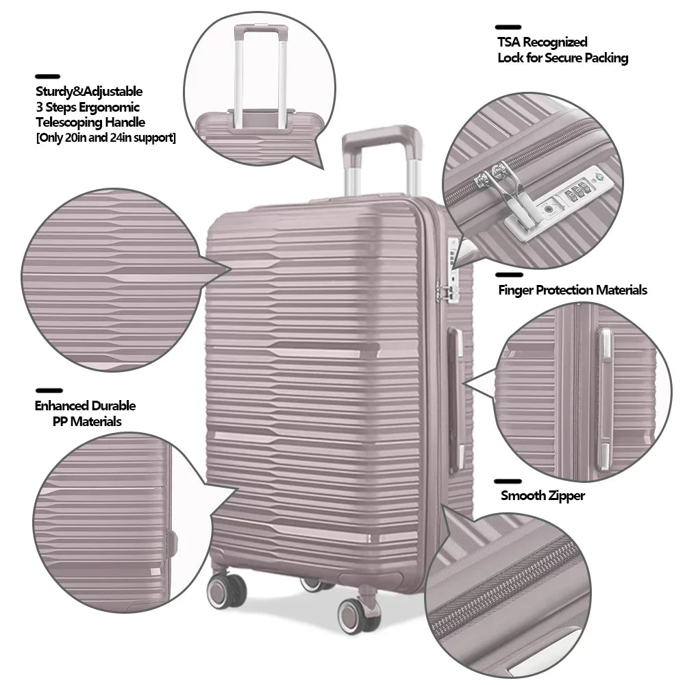 Set, Piece PP Luggage Gold Sets, TSA Lock, Suitcase 3 Hardside