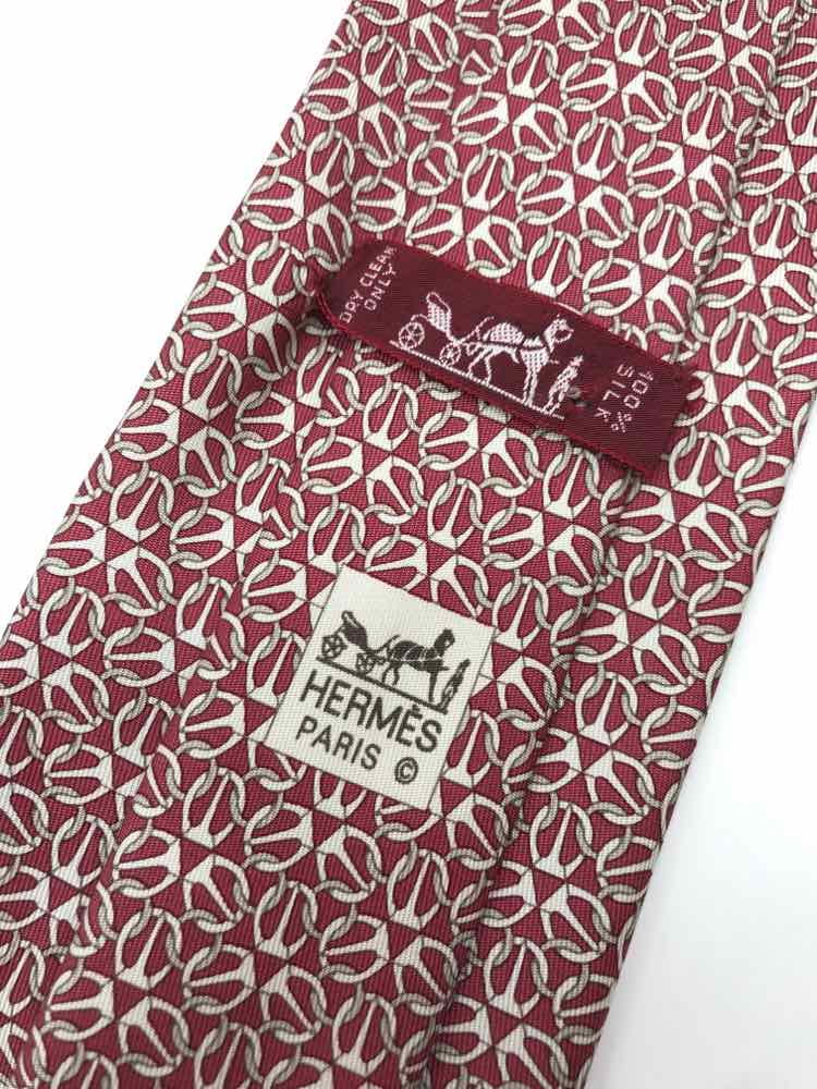 Printed Pre-Owned Hermes Tie Red Men's Silk