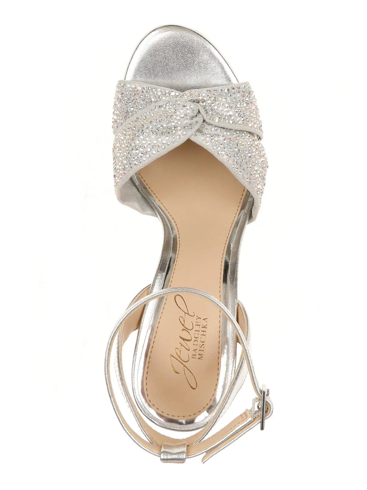 Silver Toe Nicoline outfit Womens 7.5 Heeled MISCHKA JEWEL Buckle Heel Sandal Metallic Adjustable Round Strap Ankle Block Twisted Strap Padded M BADGLEY Rhinestone Strap