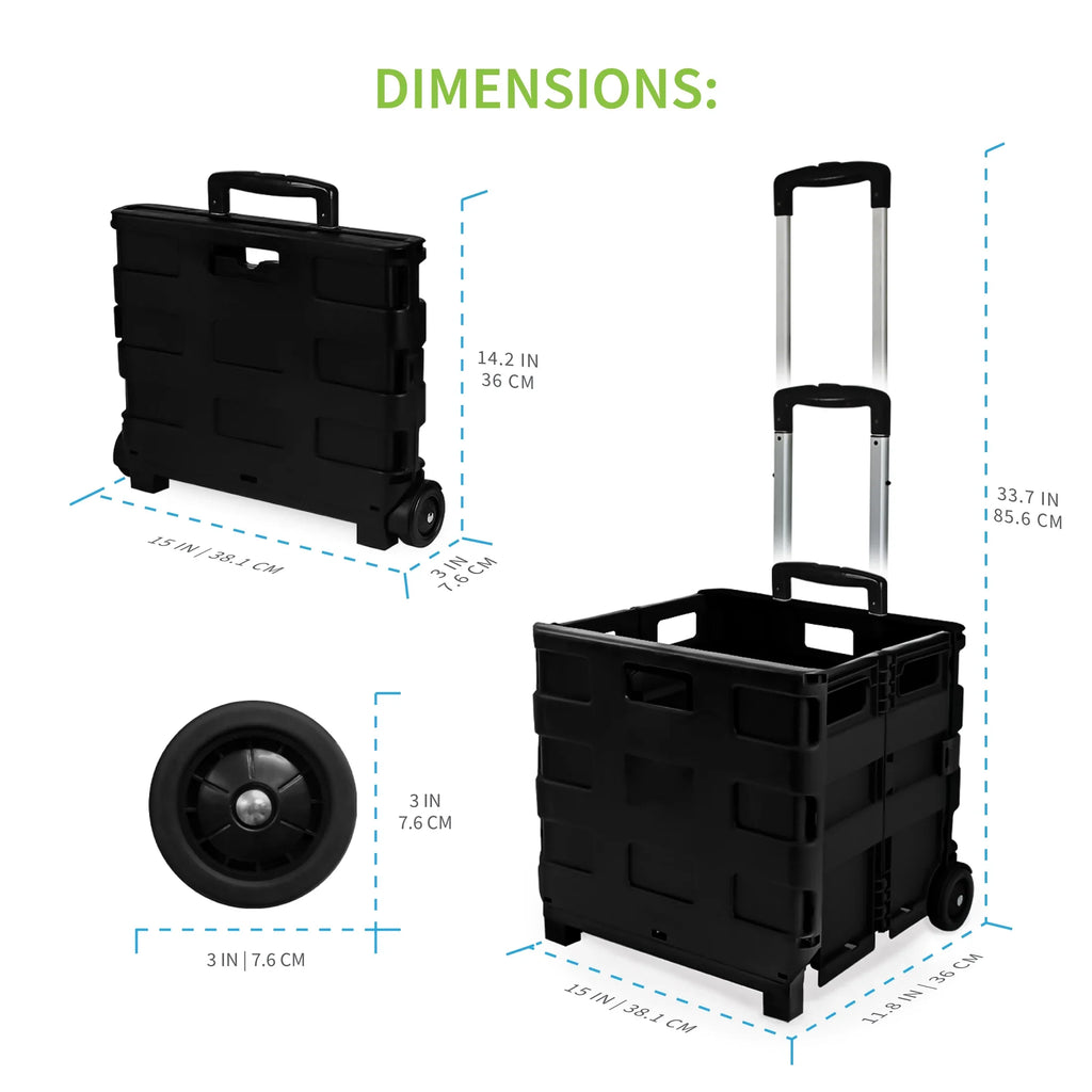 Black Handle, Utility-carts, Collapsible Pack-N-Roll for Medium, Storage School Shopping, use, Office, with Telescopic Ultra-Slim Garden, Rolling Home,