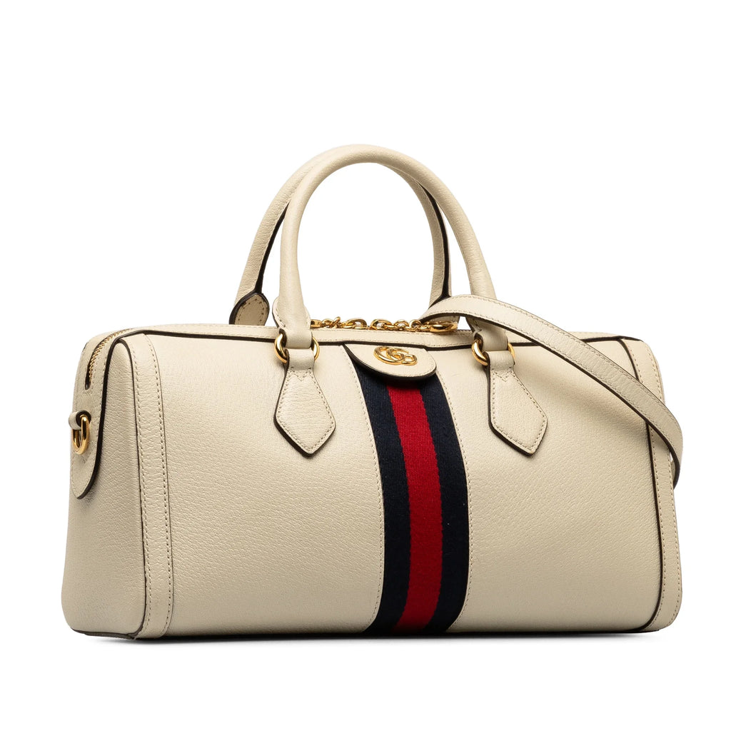 Leather Authenticated Pre-Owned Unisex Calf White Satchel (Good) Ophidia