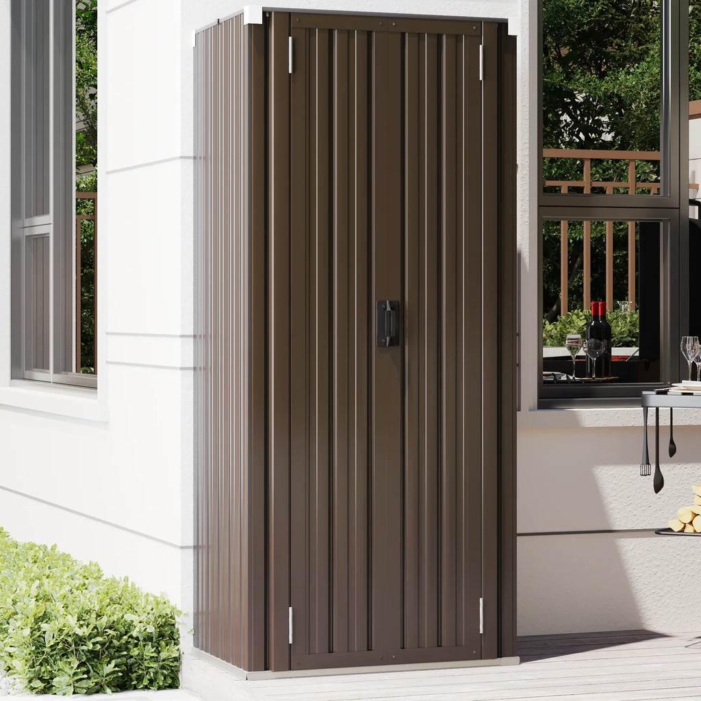Organizer and in Storage for Metal Garden YODOLLA Shelves Cabinet with 70" exterior/ Indoor Shed Garage& Doors Brown Storage