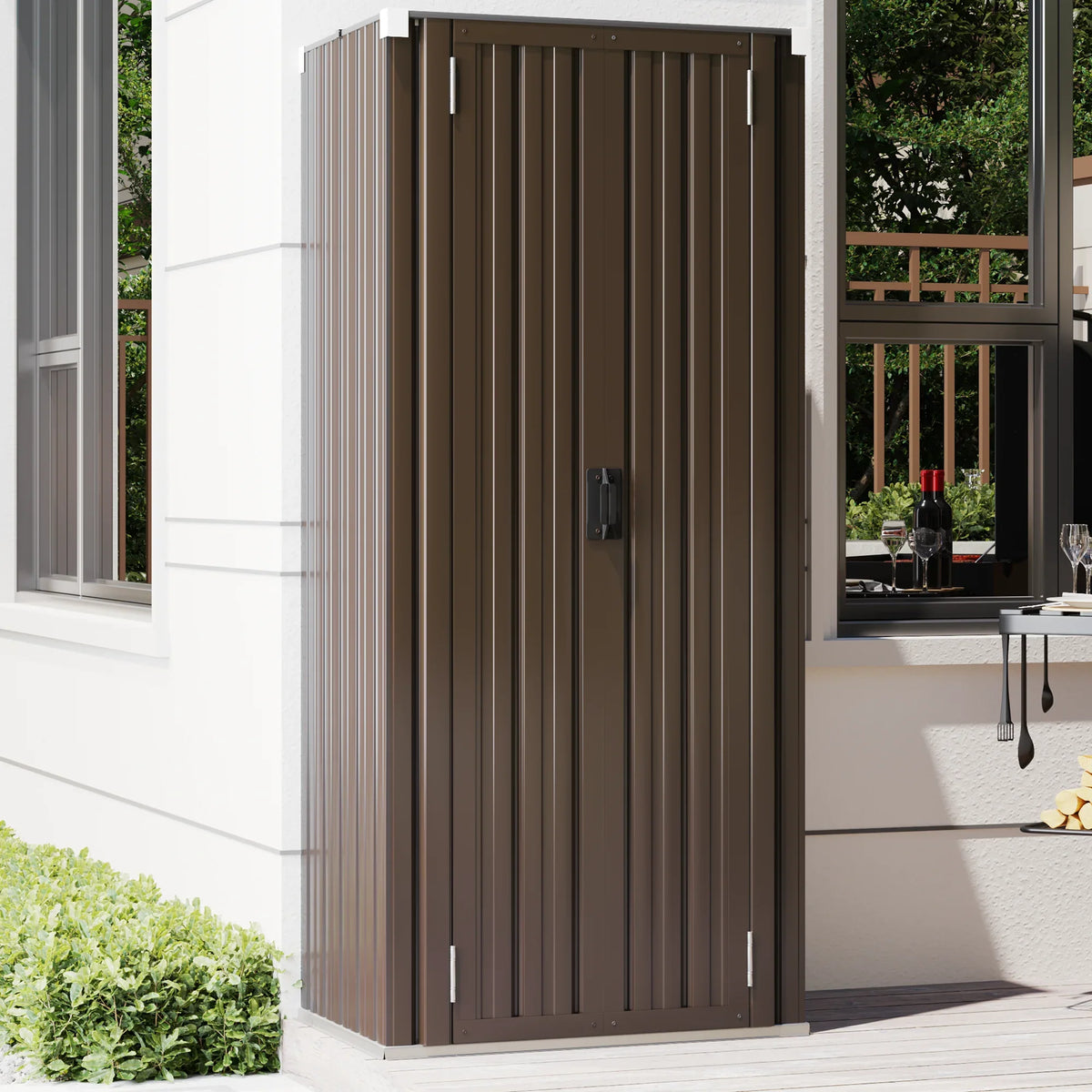 Organizer and in Storage for Metal Garden YODOLLA Shelves Cabinet with 70" exterior/ Indoor Shed Garage& Doors Brown Storage