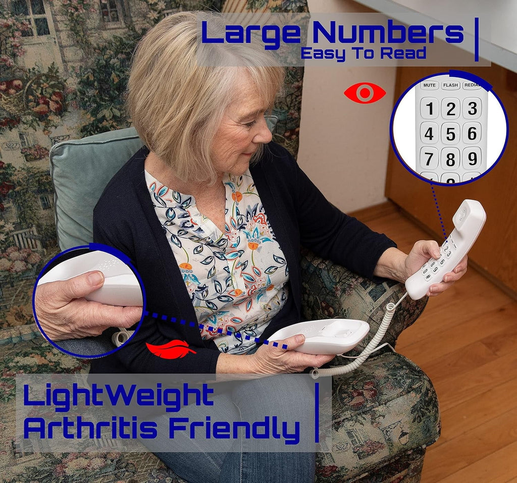 Ringer for Impaired Seniors for Loud - - Wall - Big - Landline Call Button Tyler Phone Mountable Corded