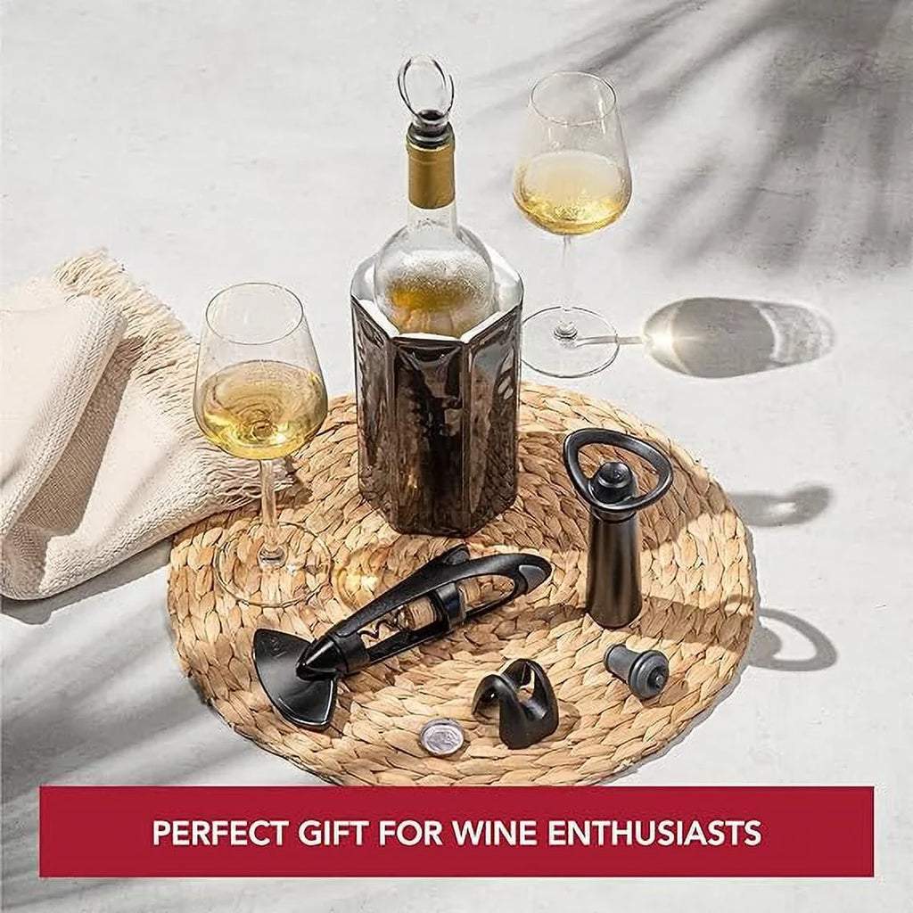 Original Haves Active - Foil 6pc Server Cooler and Cutter Includes Vacu Vacuum Wine Stopper - Wine Twister - Corkscrew Must Set Wine Vin Concerto The Wine - Crystal - Plus- Saver Wine Wine