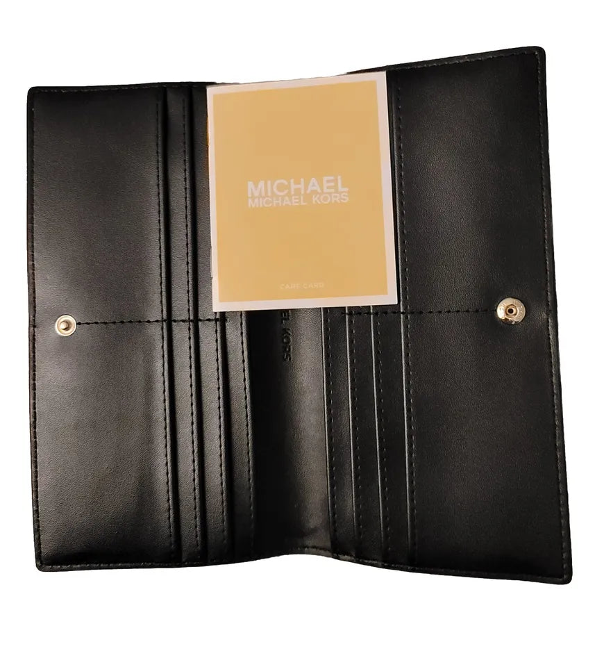 LARGE MICHAEL JET AND BIFOLD BLACK WHITE REED WALLET FLAP KORS SET SNAP