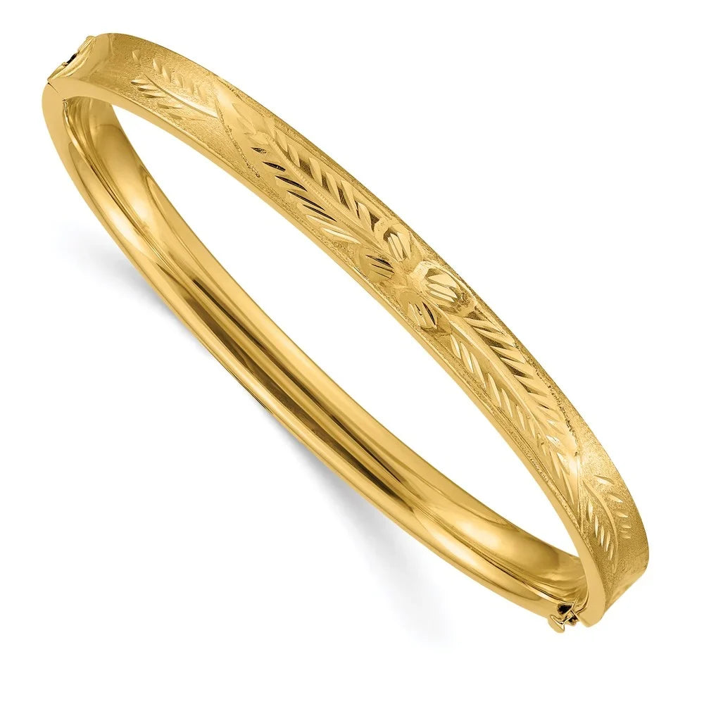 Diamond-cut 14k Bangle QCC4/16 Hinged Concave Bracelet 4/16
