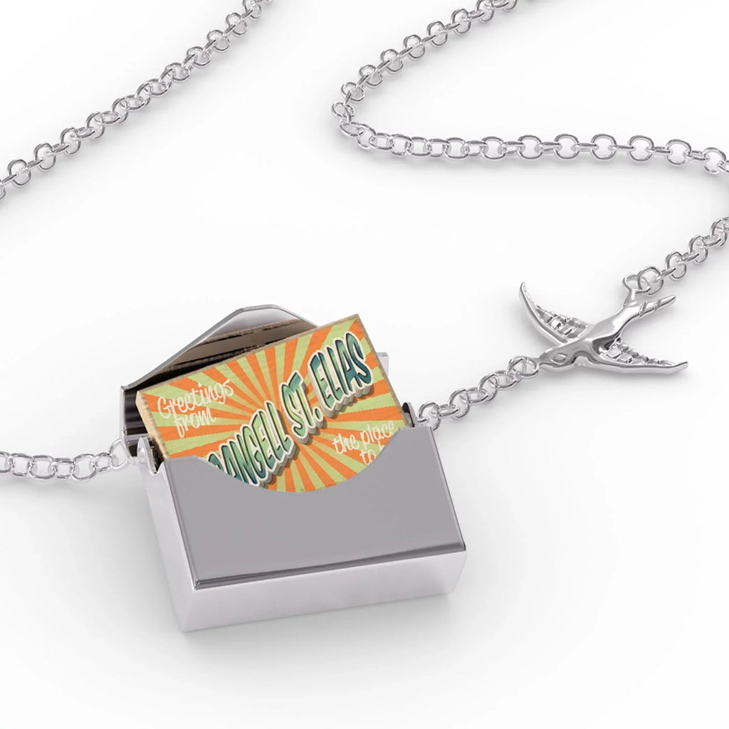 Wrangell?St.?Elias, silver Postcard Greetings Necklace in Neonblond from Envelope Vintage a Locket
