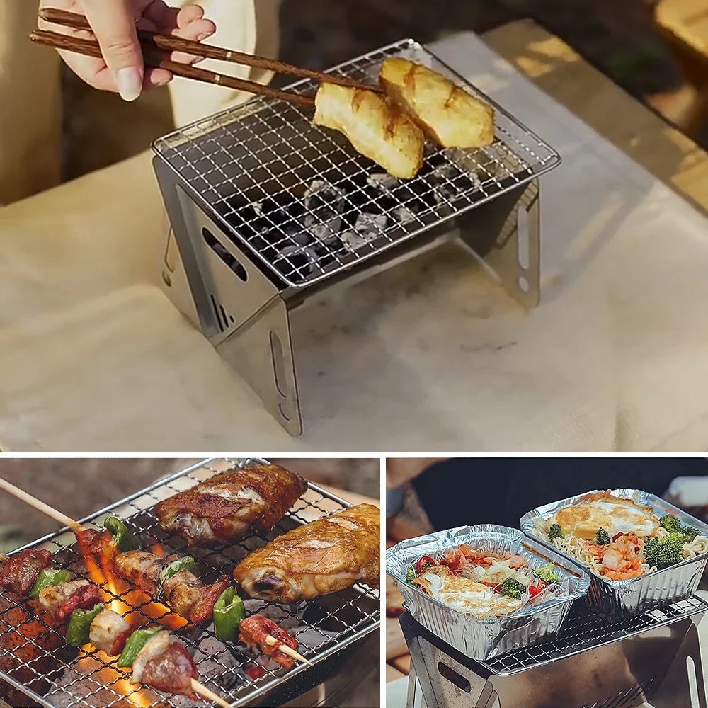 Backpacking Stove Folding Wood Cooking Plate Grill Burning Stove Portable with exterior Stainless Steel Camping
