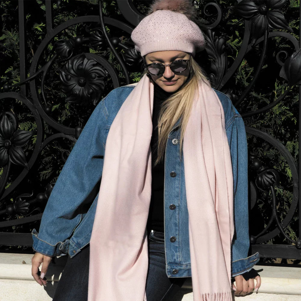 Warm Virgin with Pink Scarf Women Dreamy Tassels Soft Scarf 27.6x74.8-inch Wool for