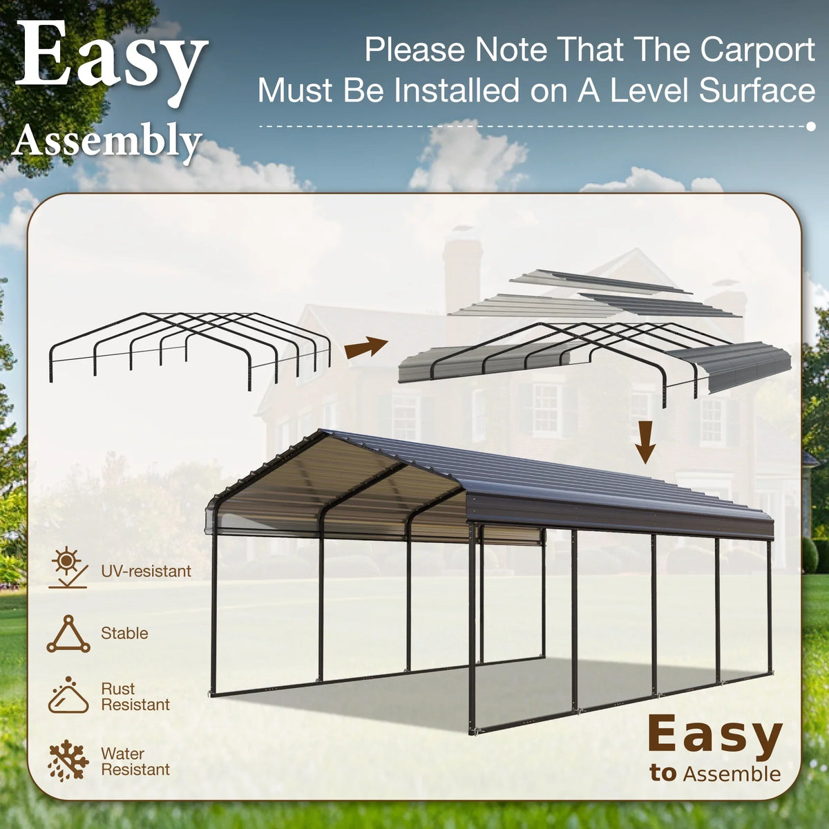Carport Steel Galvanized Summit ft Car 12 Living Garage with Gray Storage Roof, Metal x Shelter, Heavy-Duty 20