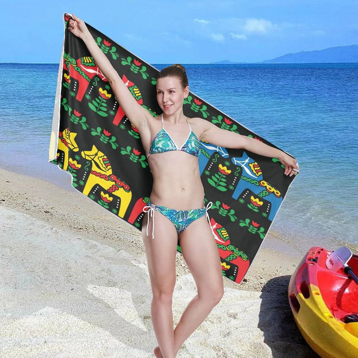 Travel Oversized Dry Towel Swedish for Swimming Dala Beach Quick Super Horse - Bestwell Towels Lightweight Towel Camping Holiday（350） - Compact Absorbent