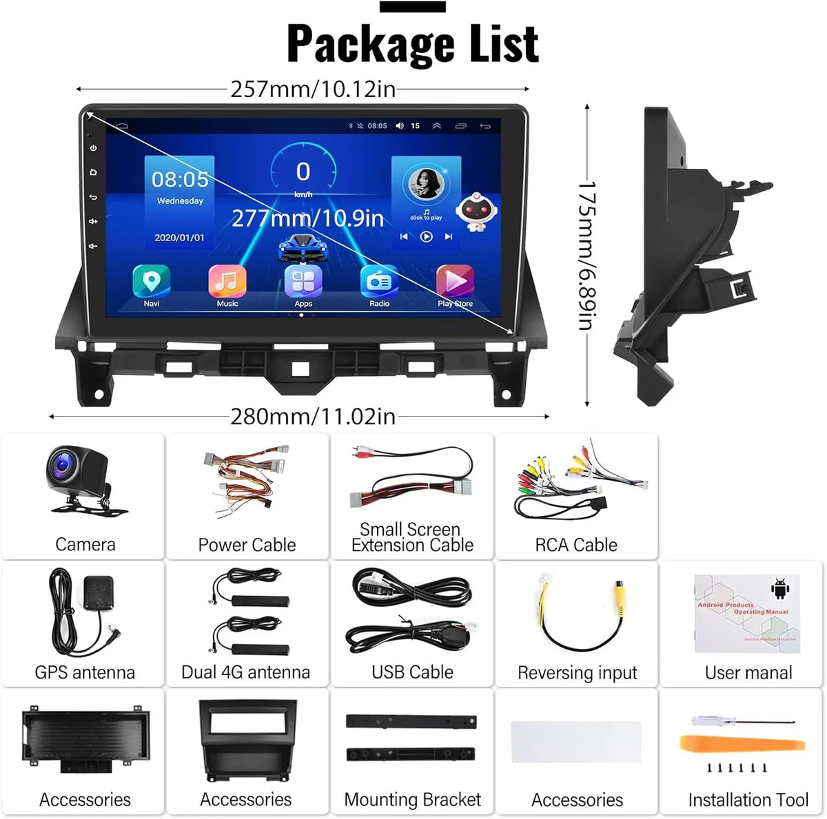 8th Accord Car WiFi 2008-2013 Core with Bluetooth Inch Car 10.1 8 Screen Stereo Android 4G Touch 5.0 Honda Auto Radio CarPlay GPS Navigation Stereo THONZER Android Camera（4G+64G） for Backup