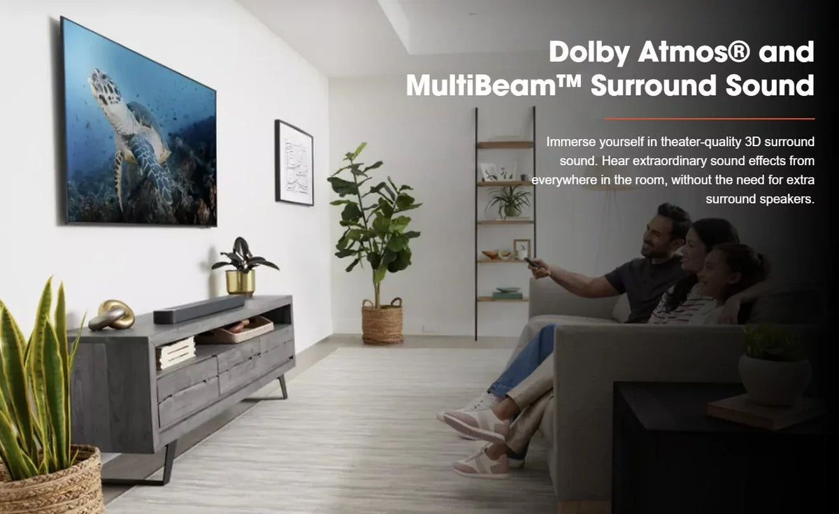 with a Smart with Atmos 5.0ch Inch OLED 77 (2023) Dolby Upscaling 4K JBL AI Sound TV BAR-300 and with QN77S90CAFXZA Soundbar MultiBeam