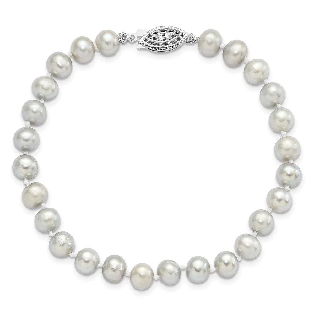 Sterling Women 6-7mm Grey 7.25inch Pearl for Auriga Fwc 925 Rhodium Bracelet Silver