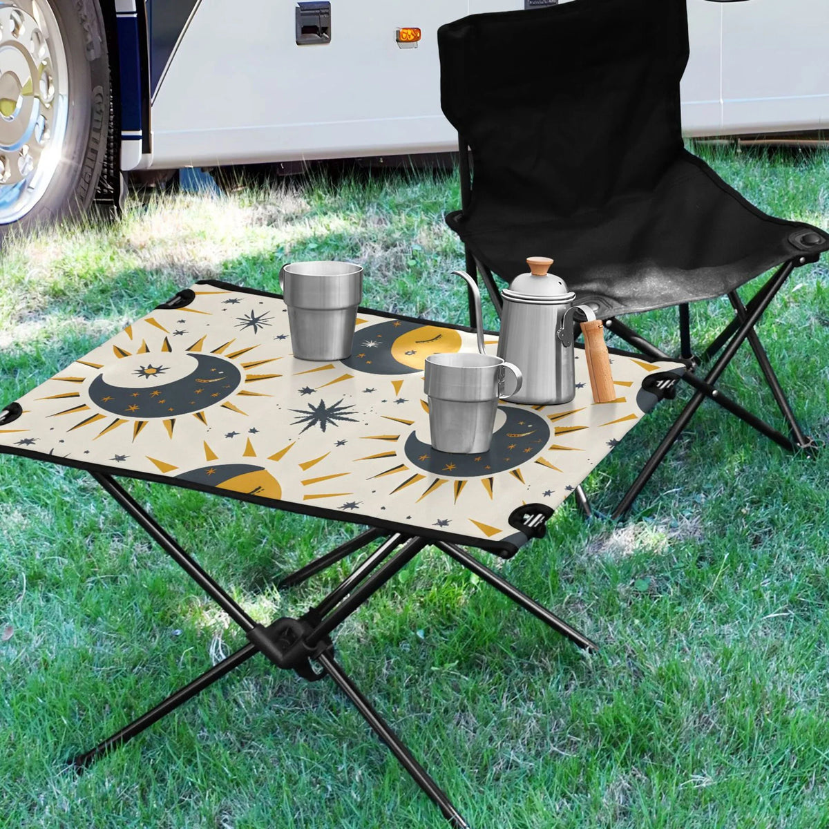 Bag for Moon Portable Travel exterior Folding Beach Table Compact with Table BBQ Stars Storage Camping Fishing Sun Table Picnic and