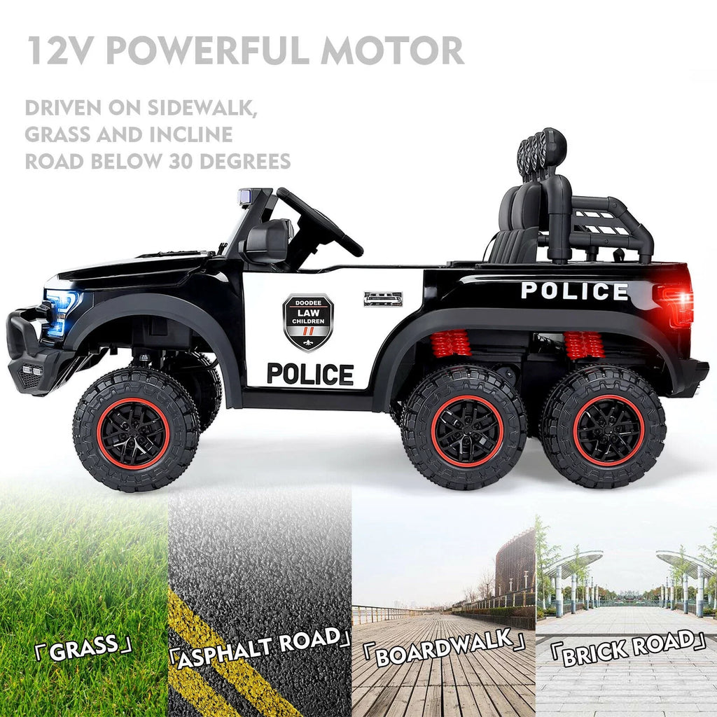 with 6 Toy 12V Ride on Control Kids Police (Black) Remote JOYLDIAS Car Wheels