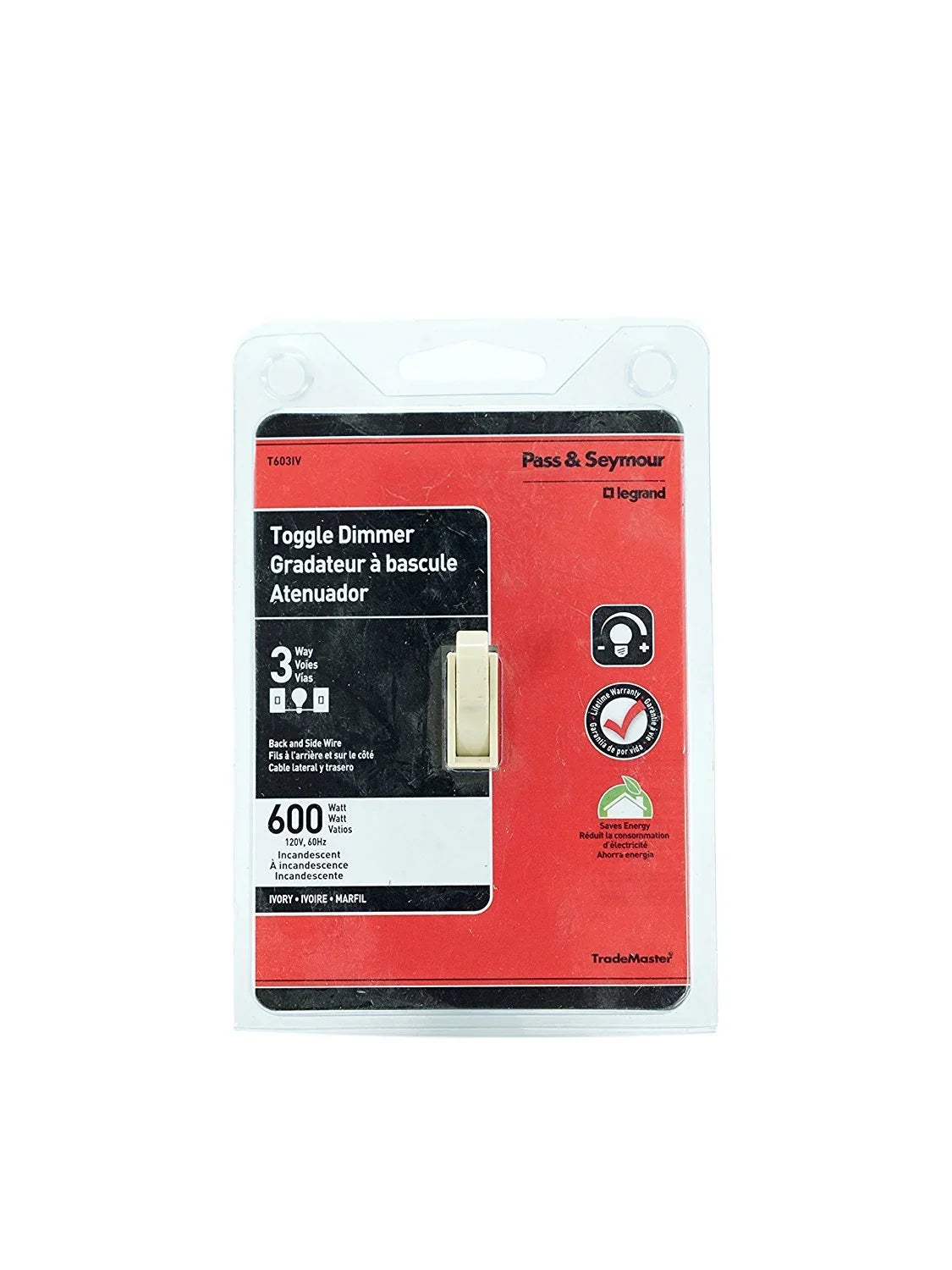 Seymour 3-Way Dimmer & T603IV Legrand Toggle 1 - Pass Switch 600-Watt Quantity Ivory