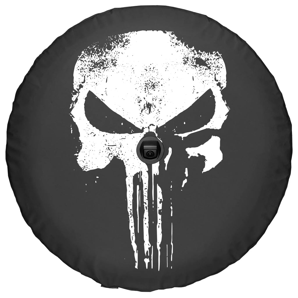 '- Punisher 32" (w/ Sport Boomerang (2018-2020) Sahara Jeep Skull JL - - back-up JL camera) Cover Distressed & for Wrangler Soft Tire