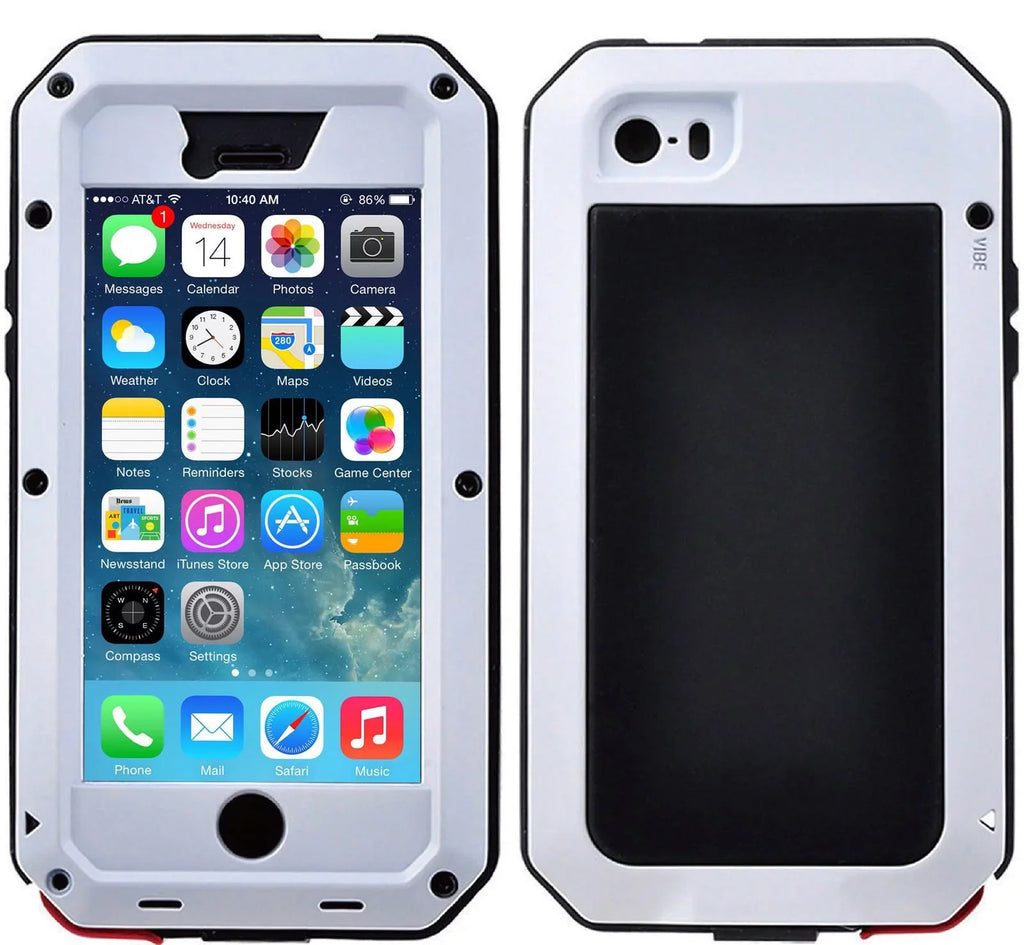 5 Protection, Scratch (White) Grade exterior Aluminum Case Resistant Military Rugged Shockproof Metal Travel Duty and Heavy Gorilla iPhone Glass