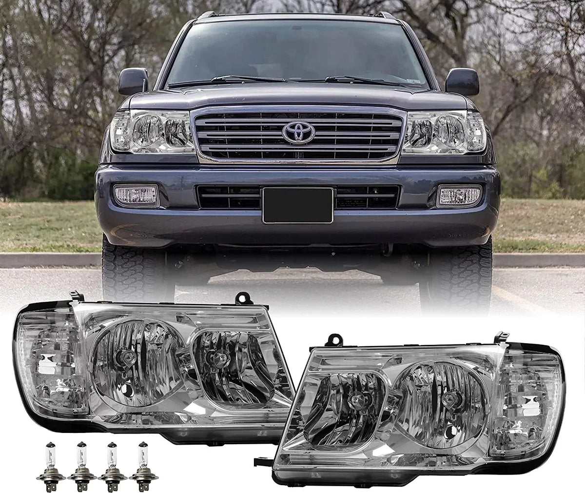 100 Headlights + Compatible with Set FJ100 design (Euro Design) DEPO FJ - (Left Land 1998-2005 Piece Right) Toyota Corner Clear Cruiser with ONE USR Headlamps