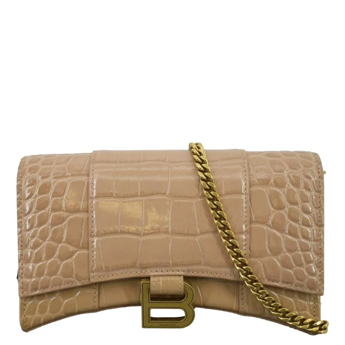 Pre-owned Bag Crocodile BALENCIAGA Hourglass Brown Shoulder Leather Embossed Chain Light