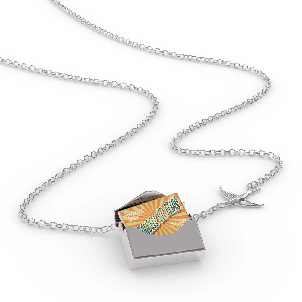 Wrangell?St.?Elias, silver Postcard Greetings Necklace in Neonblond from Envelope Vintage a Locket
