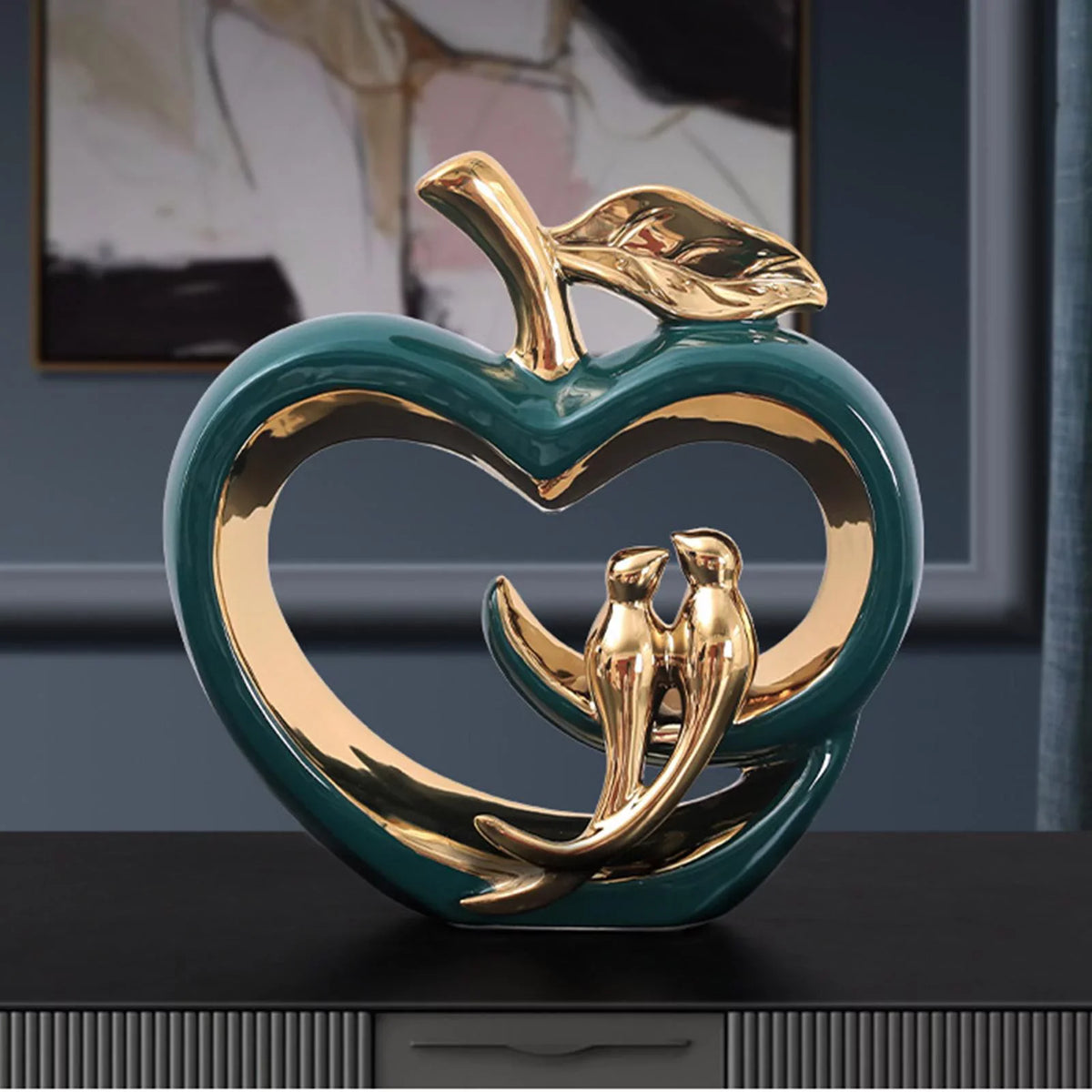 Fruit Gift Desktop Statue for Shape Garden Green Fairy Modern Heart Ornaments Ceramic Furnishings , Hollow Living Room, Sculpture,