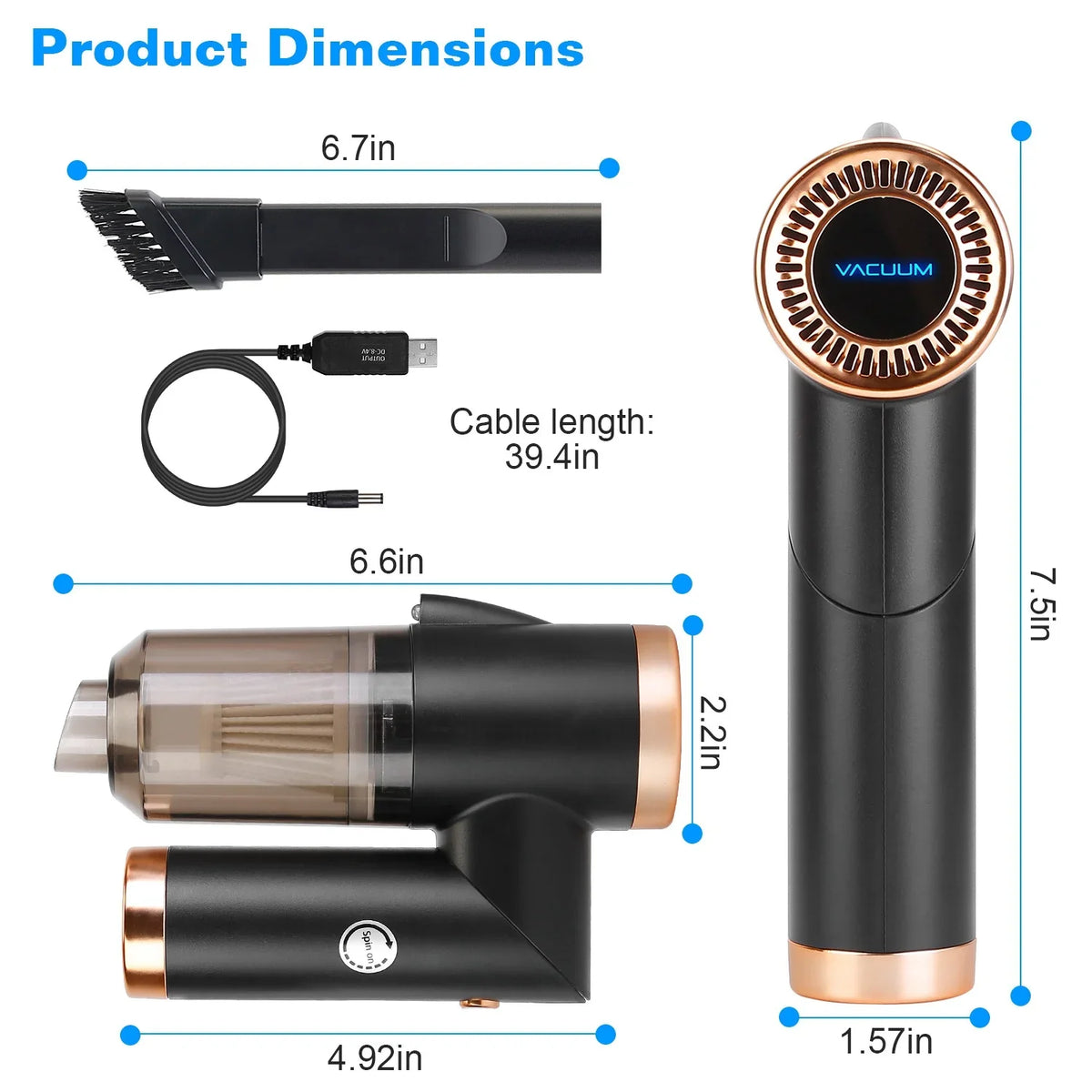 Cleaner Black Searchlight, Cyclone Vacuum with 120W Handheld Cordless, Electric Vacuum Car Cleaner