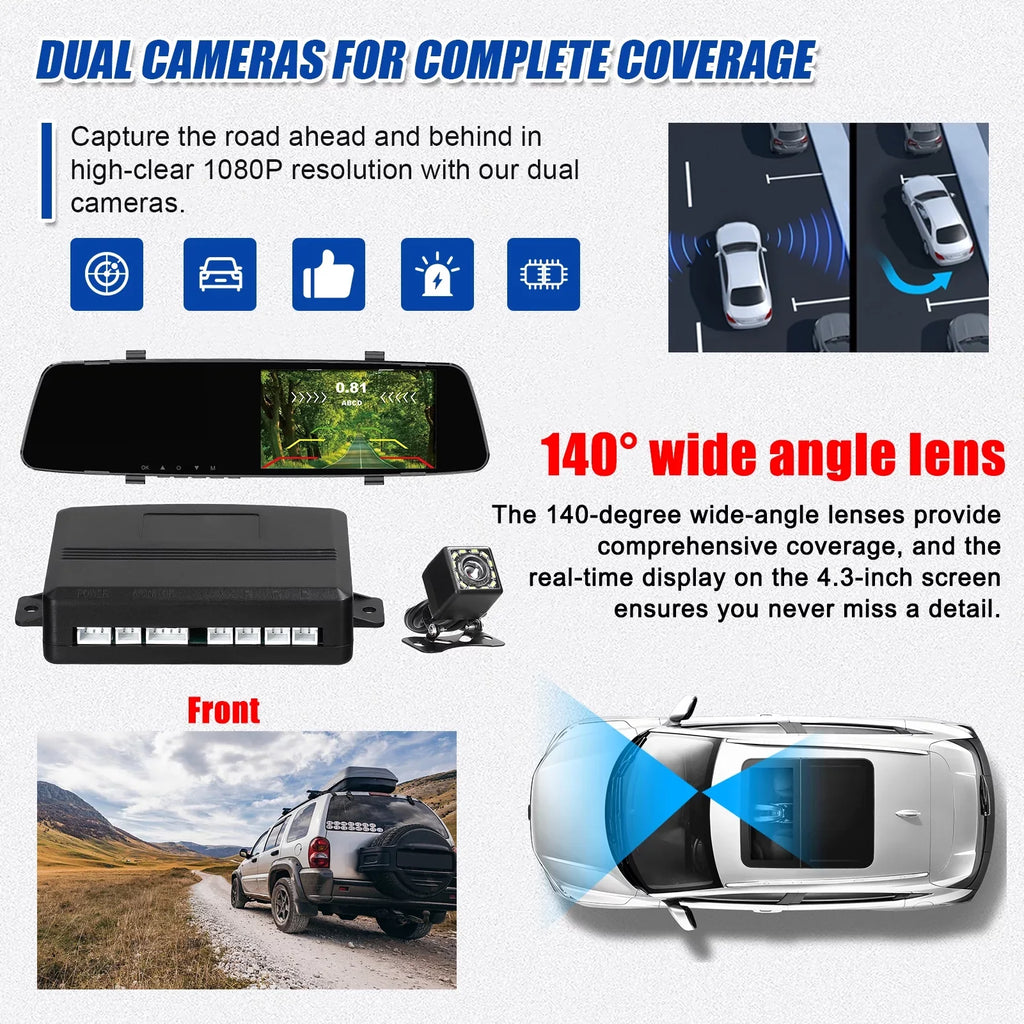 Dual Inch Rear Dash Dual Dazzduo Radars Cam Dash Dash 1080P Support Camera Reverse DVR Reco Rear Apexeon Inch Screen Camera Dash Camera,Camera 4.3 Rear 4.3