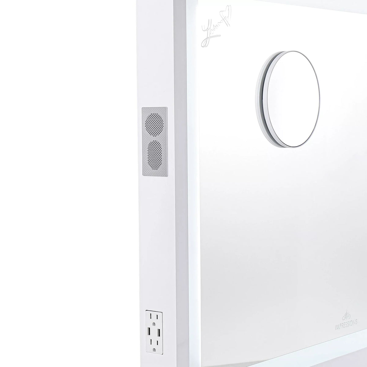 Dimmer Liane and Magnified V. Frame Speakers Vanity Makeup with Metal Desk Mirror with Mirror 3X for Pro Impressions Wall Mirror and Tabletop or Outer Lighted Switch, (White) Mount