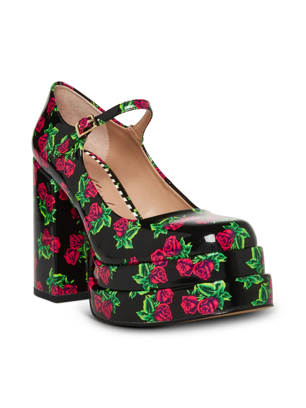 Womens Platform Black Mary Shoes Jane Toe BETSEY 10 JOHNSON Heel Block 2" Floral Round M Adjustable Buckle Blondie Pumps outfit