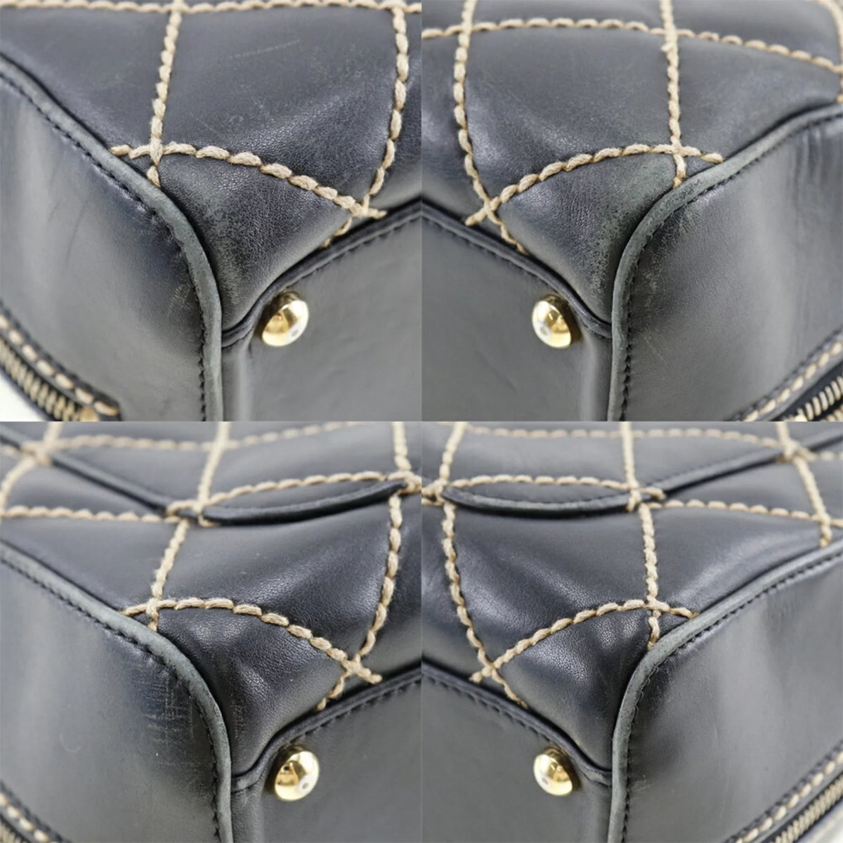 Wild A14692 Pre-Owned Mini (Fair) Black Ladies Stitch Handbag Calf Boston