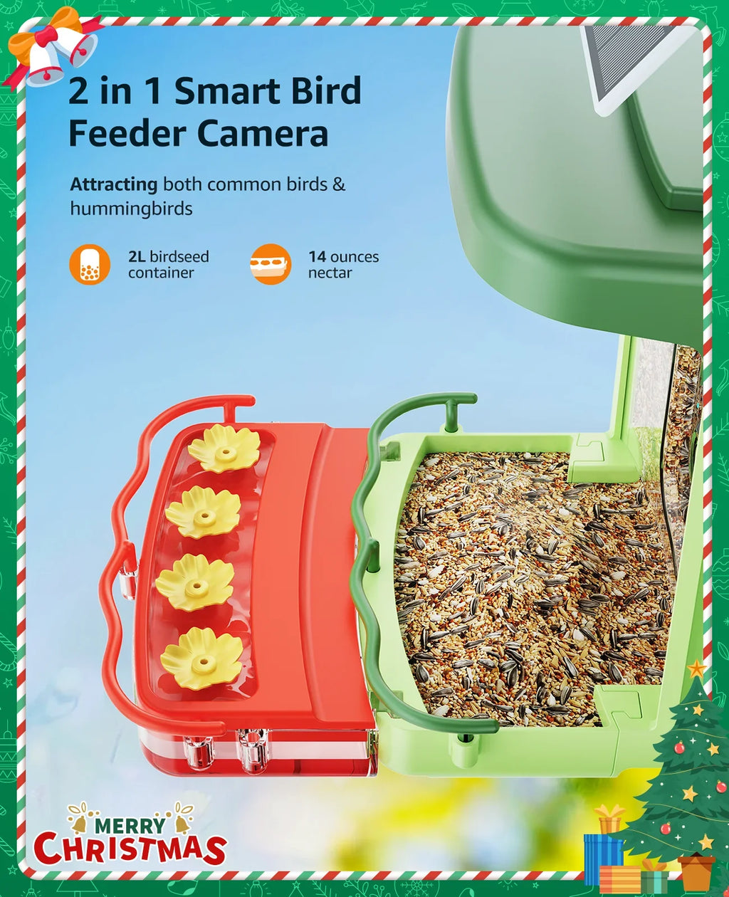 Gift Auto Species, Bird 3MP AI of Feeders Ideal with with 1 Birds Camera Feeder with Camera, Anyone Bird HD Identify Hummingbird for 2 Unique Camera, Capture in Close-Ups