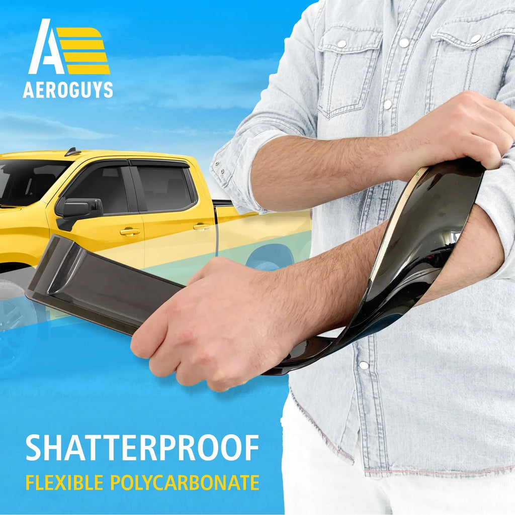 Accessories (Chevy) Deflectors Fit Window Sun Rain AEROGUYS Window Silverado Visors, Cab, Chevrolet 4pcs. Wind Durable - Truck Guards 2019-2024 Extra Tape-On AG0422 1500 Visors Visors, Vent for Crew