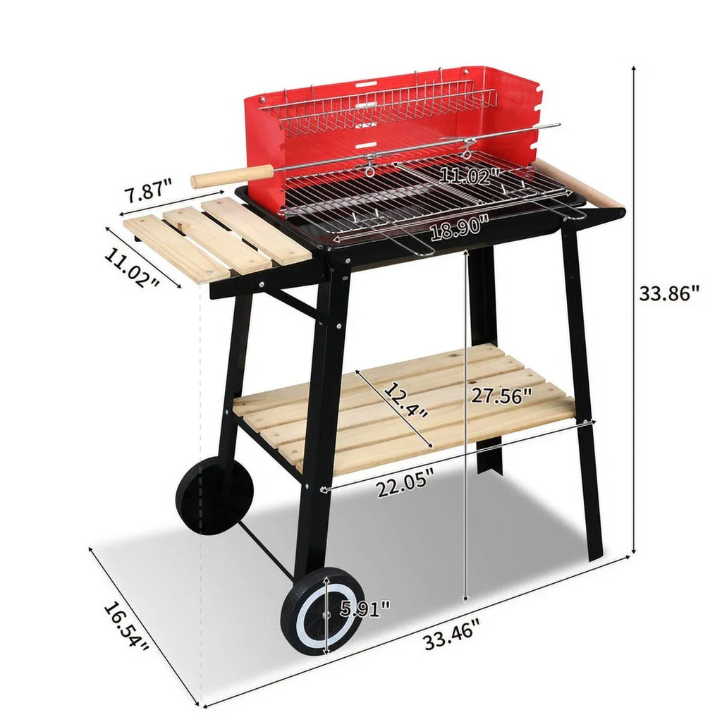 for Small with Inch 27 exterior for Backyard Grill Square Grill Camping Charcoal Portable Patio Duty BBQ Cooking Wheels Barbecue Coal Heavy