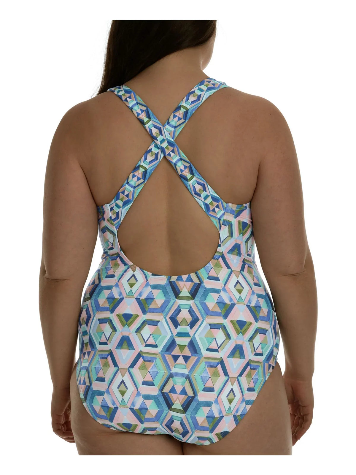 Swimsuit BLANCA Straps Cross LA Multi Control Color 20W, One Tummy Soft Piece Cups Back Removable Surplice Women's Geometric