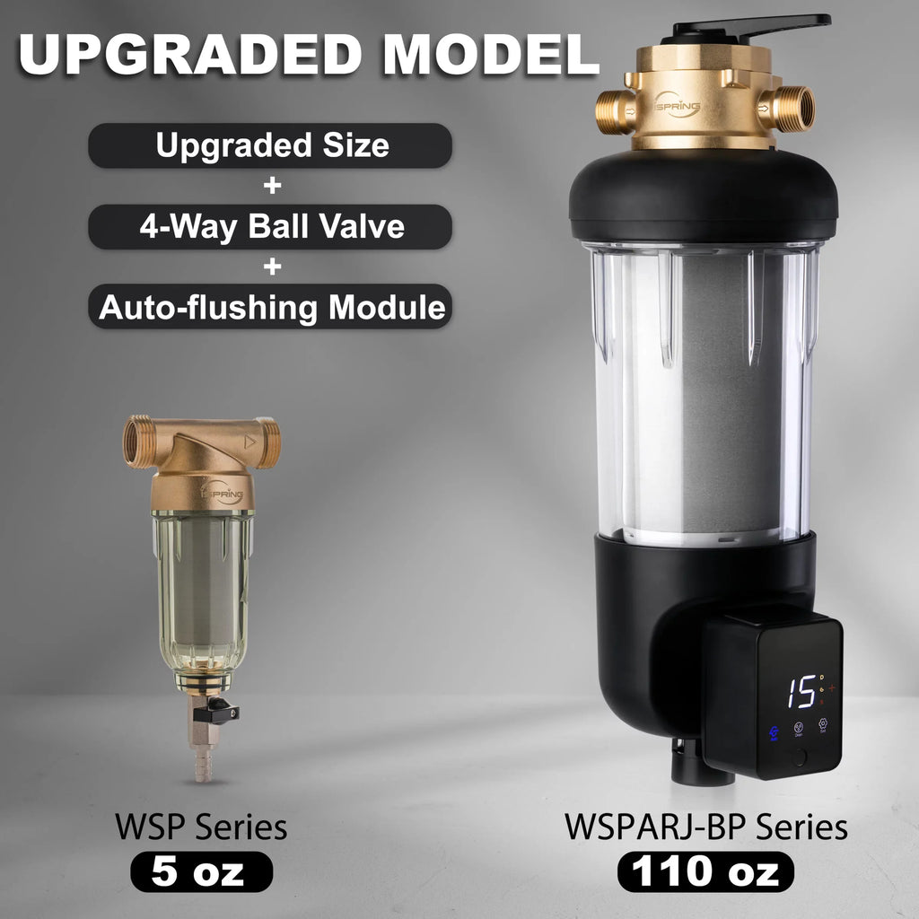 Microns Modes, dimension, Touch-Screen 500 Whole Bypass, 4 Flushable Reusable, Flushing, with House Spin-Down Auto and Prefilter, Filter iSpring Upgraded Housing, WSP500ARJ-BP Clear liquid Sediment Jumbo