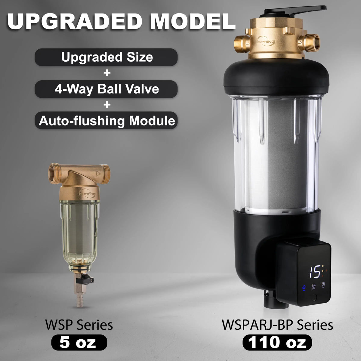 Microns Modes, dimension, Touch-Screen 500 Whole Bypass, 4 Flushable Reusable, Flushing, with House Spin-Down Auto and Prefilter, Filter iSpring Upgraded Housing, WSP500ARJ-BP Clear liquid Sediment Jumbo