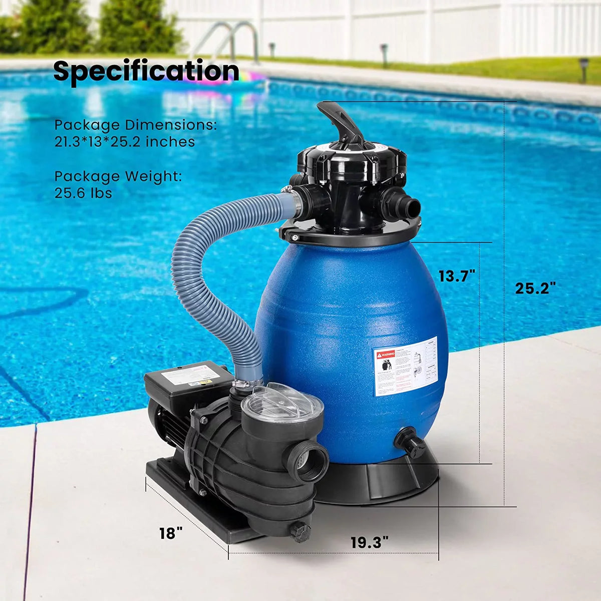 Filter Pump, 15360 with Gallons SPECSTAR Sand 2380 Fits Hp GPH Pound 45 3/4 Sand Pool Capacity Pool,