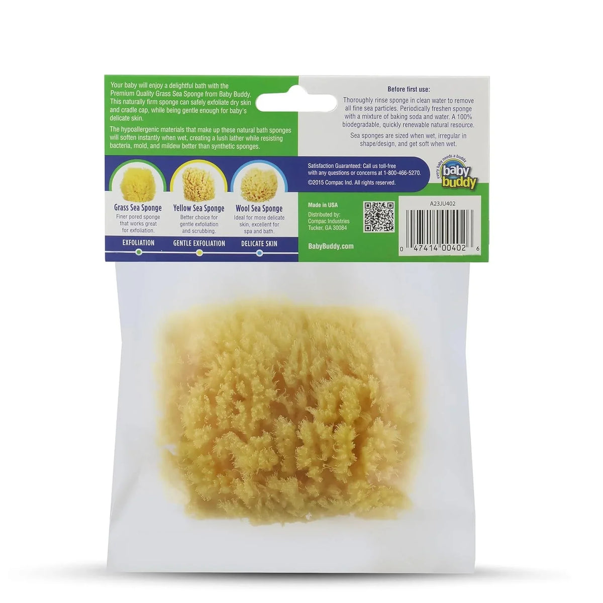 Natural 1 Count Works Sea Textured Sponge Baby Body Sponge, Yellow, Buddy Exfoliation, for Cradle for 4in, Cap, Grass