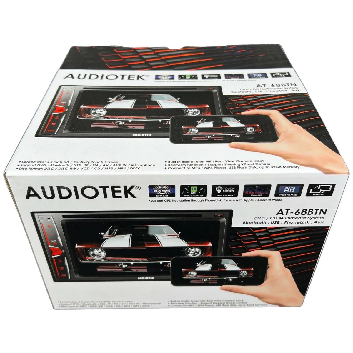 Screen License AT-68BTN Touch Audiotek Link+ Radio Rear Bundle Plate Camera Mirror 6.2"