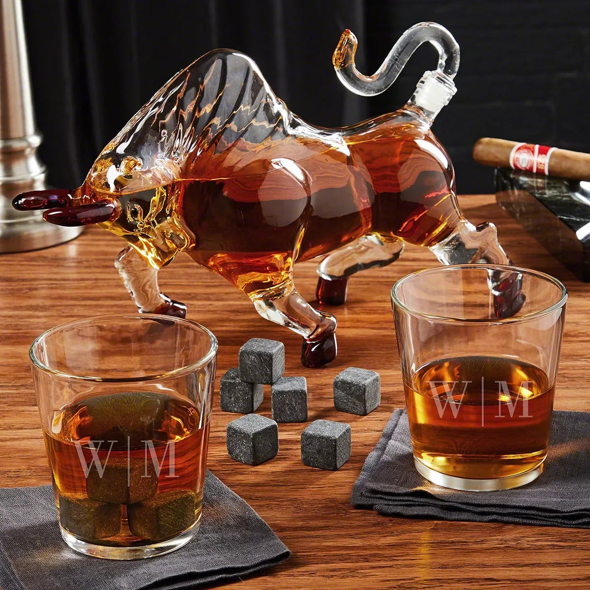 Bull Decanter The El Rocks Engraved with Bourbon Set Quinton On Glasses Matador