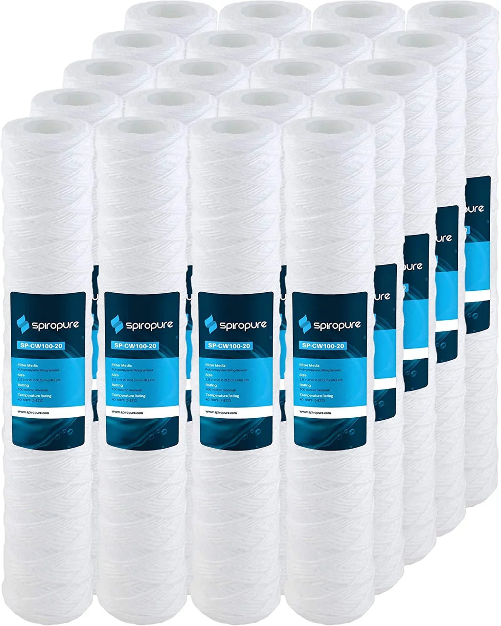 SpiroPure SWC-25-20100 String-Wound Filter Polypropylene Cartridge Sediment (Case of 100 liquid Micron SP-CW100-20 20) 20x2.5