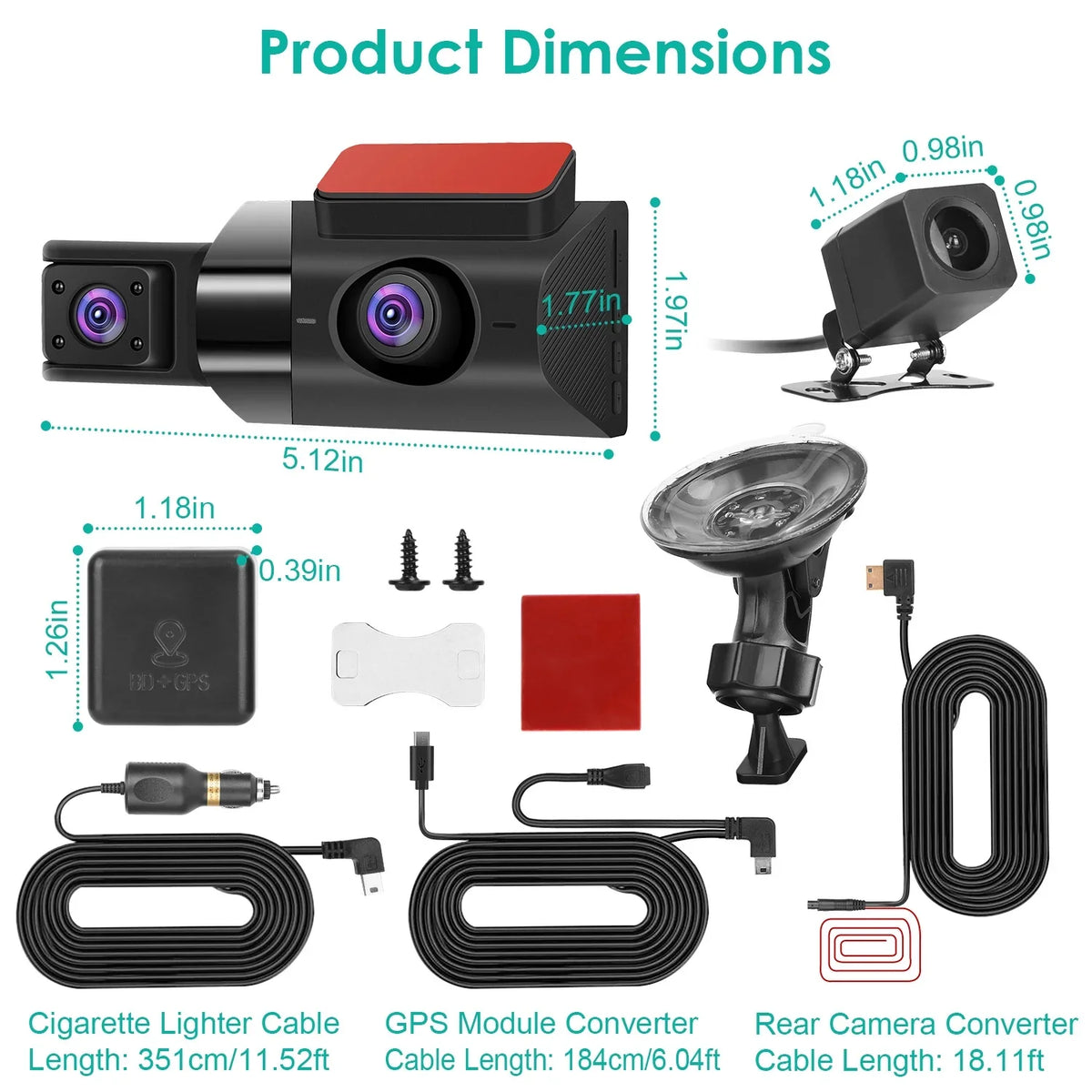Loop G-Sensor Angle HD Vision Recording Dash DVR Full Car 2K Parking Video Recorder Night GPS Car 140° Dashcam Monitor with iMounTEK Cam