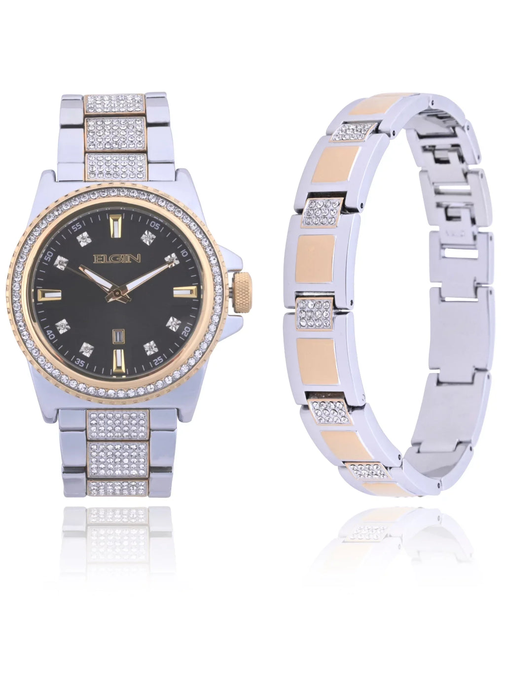 and Adult and and Stones Elgin Bracelet Gold Silver Male (FG180015ST) Set in Alloy Watch Case with
