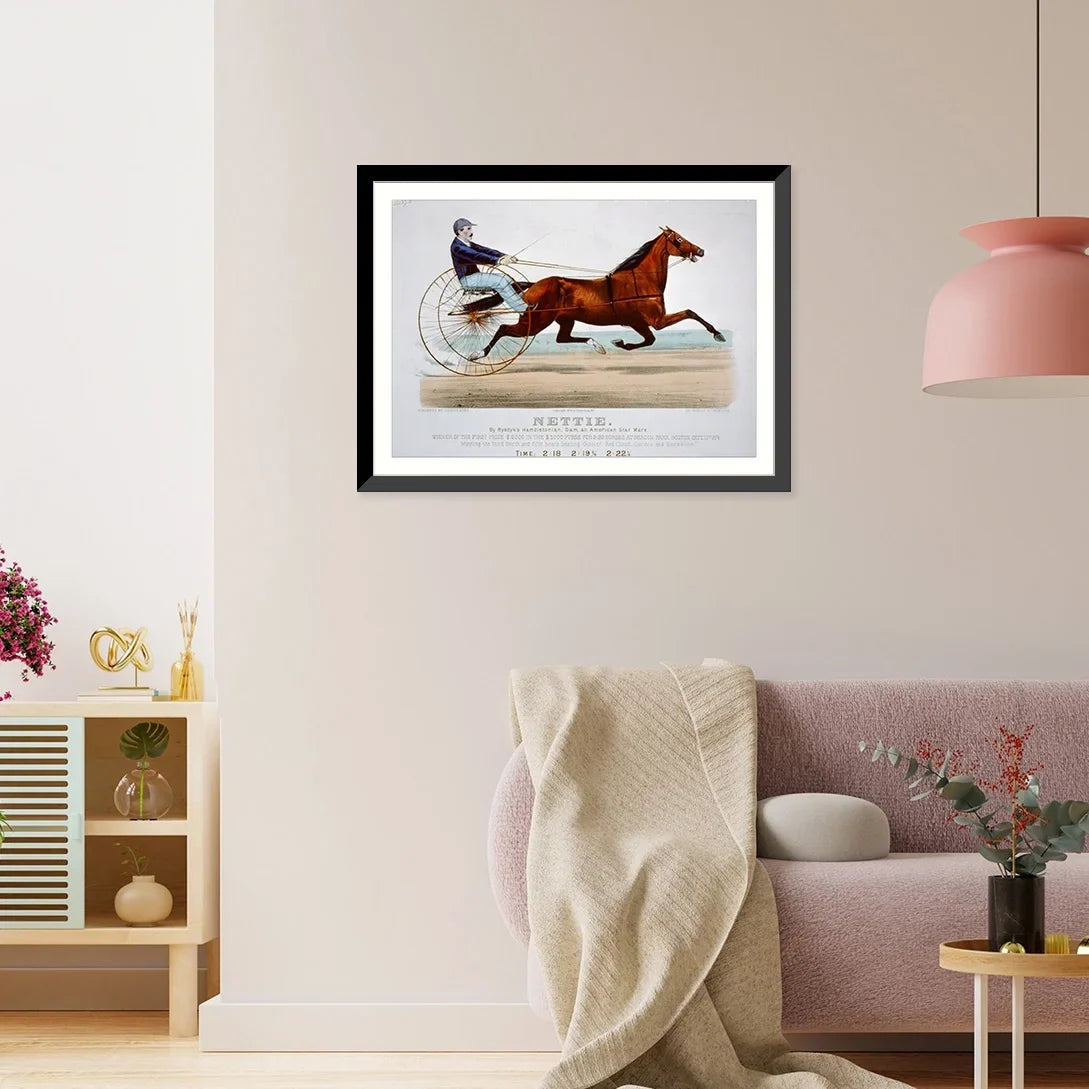 21-7/8" mare, Nettie: Rysdyk's Historic Hambletonian, by x and Framed star dam, 17-7/8" Print, American